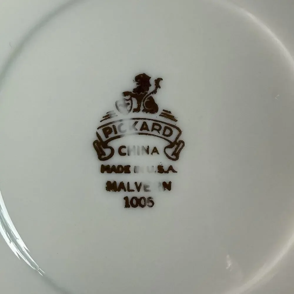 Pickard China Malvern 1005 Bread Plates Set 4 Green Gold Trim USA 1950s Vintage - Picture 6 of 9